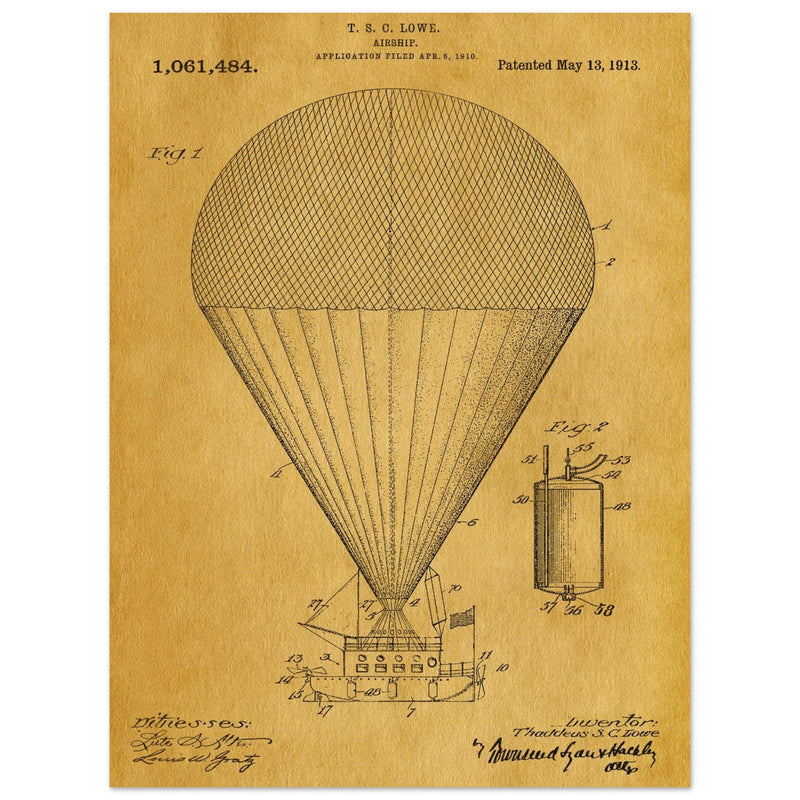 Airship patent drawing by T S C lowe Air balloon illustration