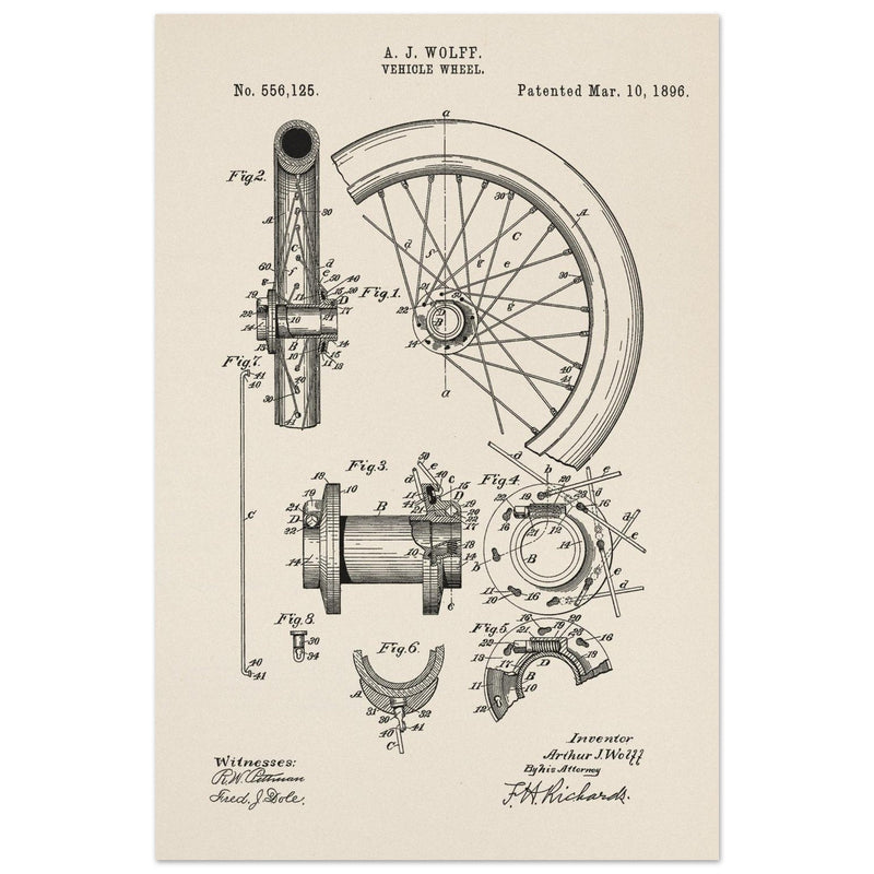 Vehicle whell patent illustration. Vintage drawing .