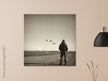 Airman standing in airfield in Italy 1945. Fine art black and white toned print
