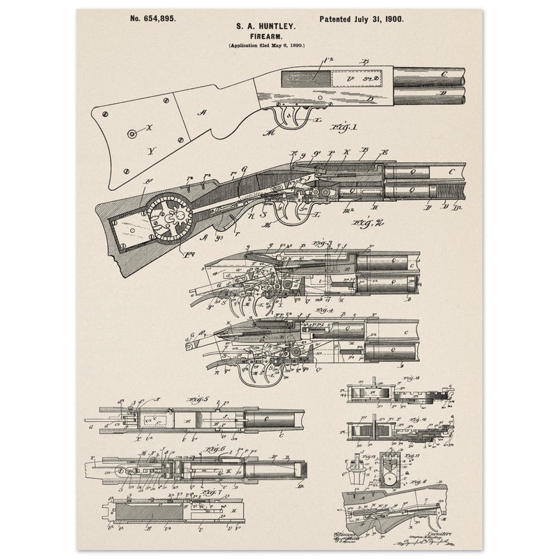 Firearm historic patent 1900. Matte paper