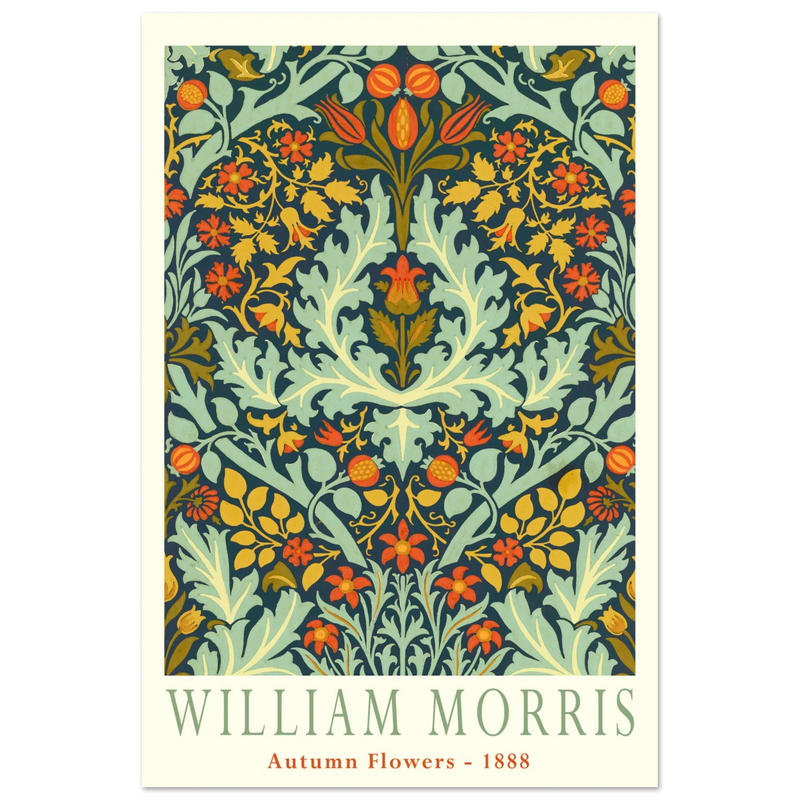 William Morris Autumn flowers vintage wallpaper reproduction.