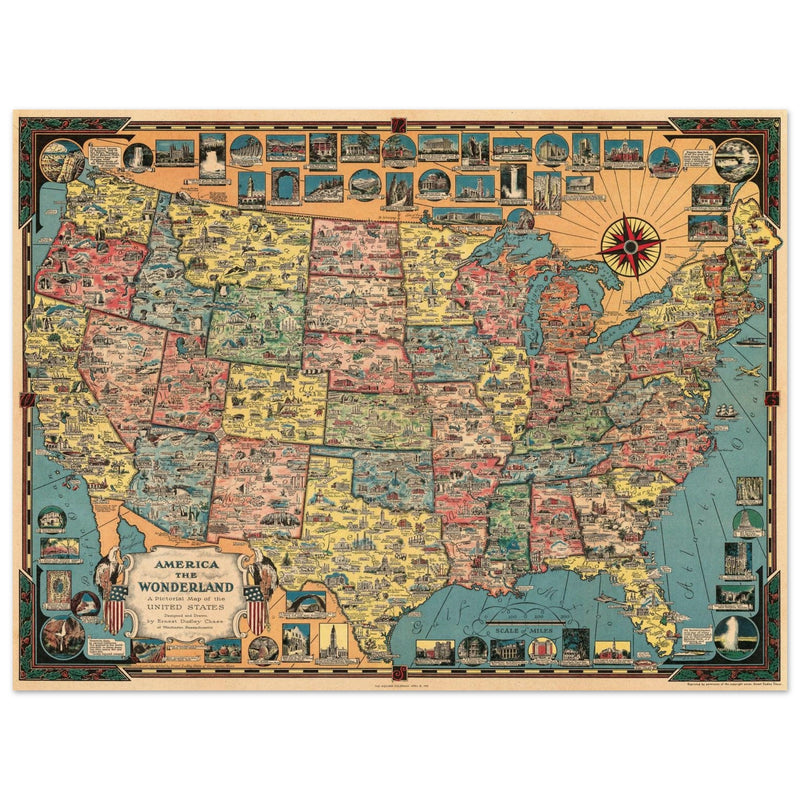 America the Wonderland: A Pictorial Map of the United States by Ernest Dudley Chase.