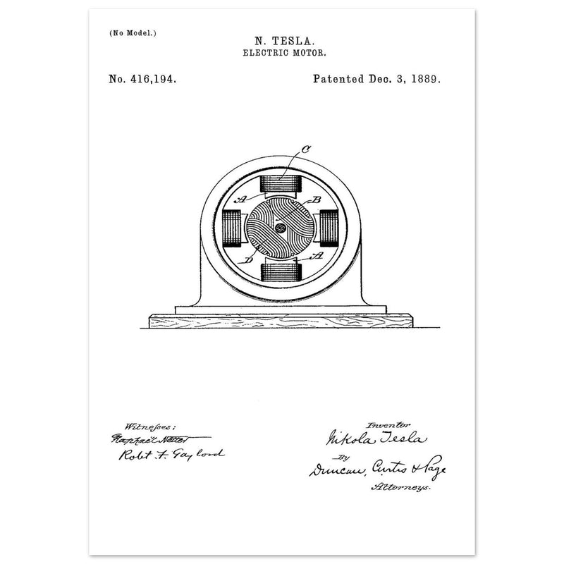 Electric Motor  patent 416194 by Nikola Tesla.