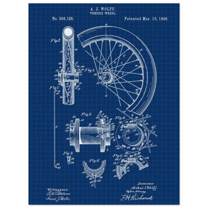 Vehicle whell patent illustration. Vintage drawing .