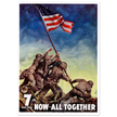 US soldiers rising american flag on mount Iwo Jima. World War 2 vintage poster