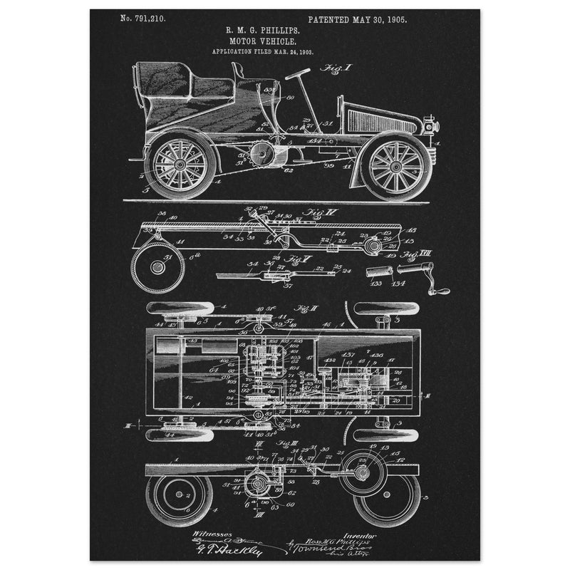 Motor Vehicle patent. Vintage car illustration.