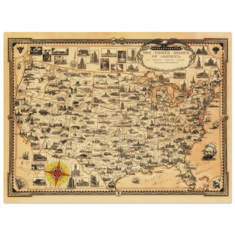 Pictorial old map of the United States of America by Ernest Dudley Chase