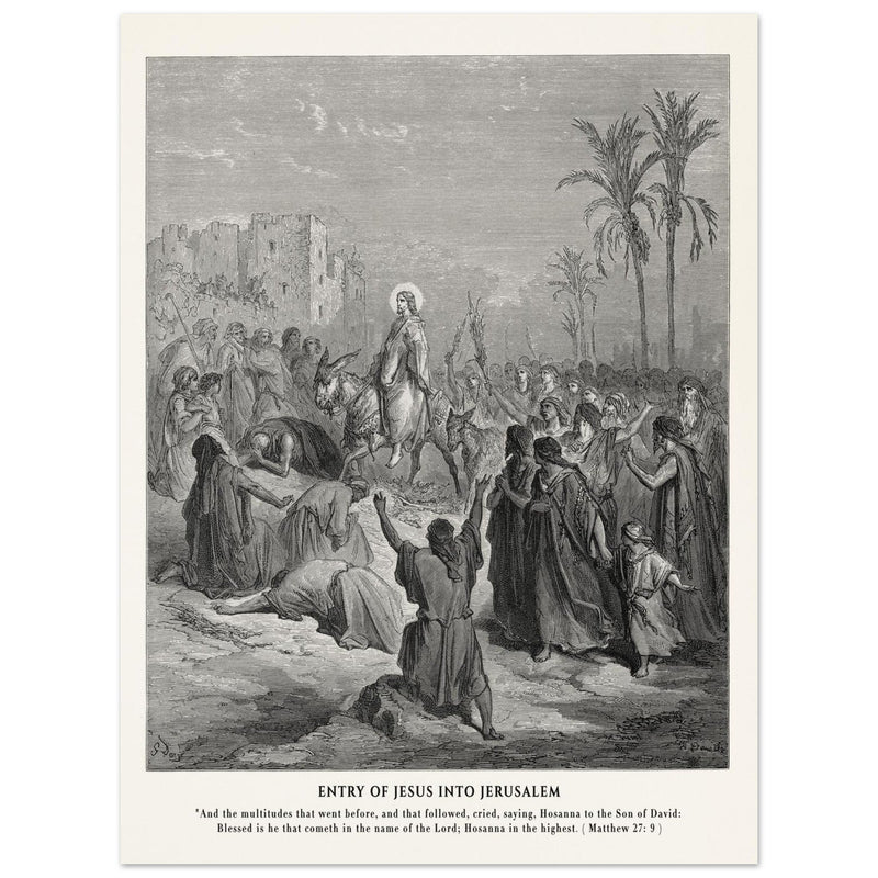 Gustave Dore The Bible engraving print . Entry of Jesus into Jerusalem .