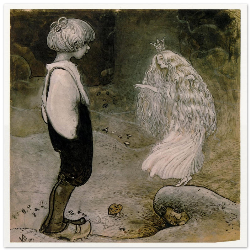 John Bauer vintage illustration print . From the fairy tale The Seven Wishes.