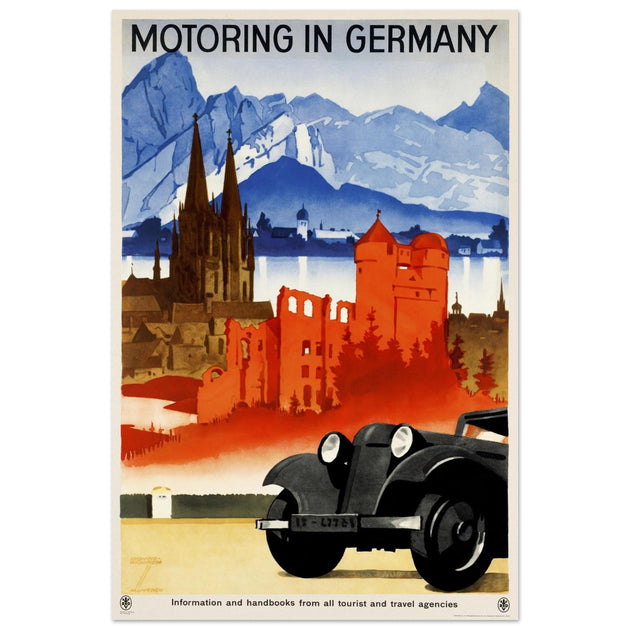Motoring in Germany vintage travel advertising poster.