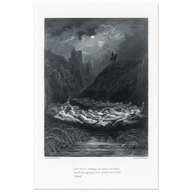 Gustave Dore illustration of King Arthur legend . The Fairy Circle. From the book Idylls of the King by Alfred Tennyson.
