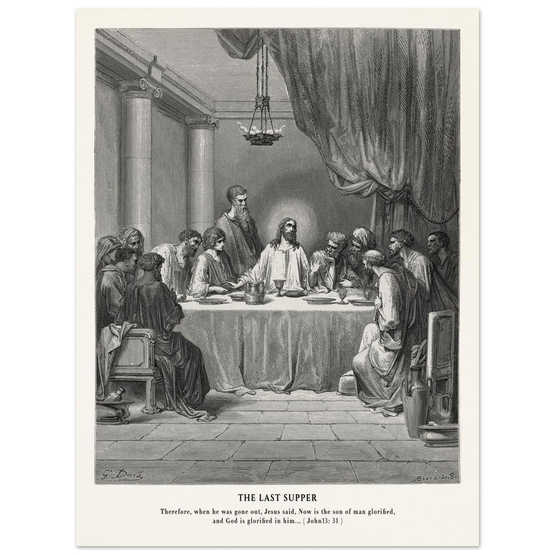 Gustave Dore The Bible engraving print . The Last Supper illustration .