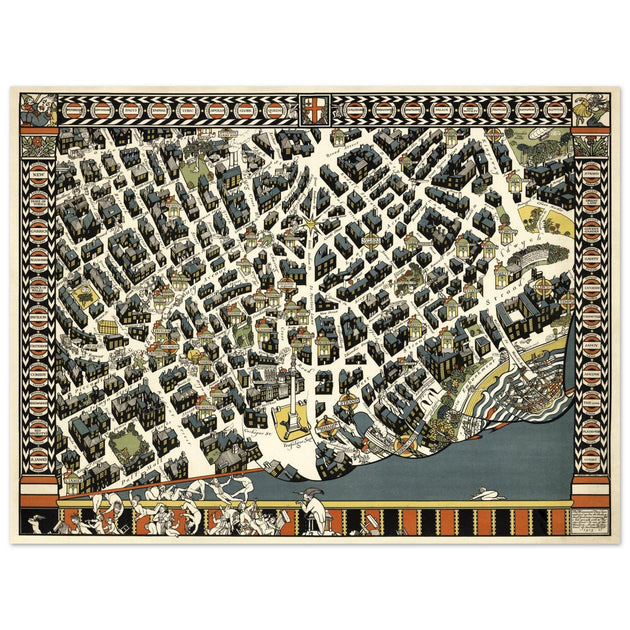 London Theatreland city vintage map 1915 by Gill, Leslie MacDonald.