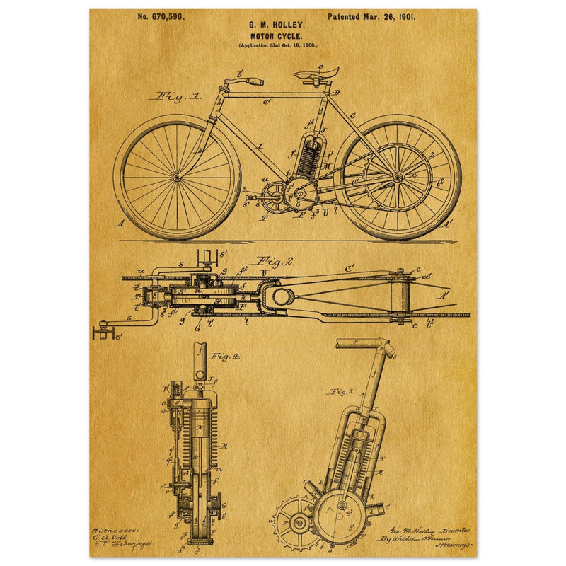 vintage motorcycle patent by G. M Holley.