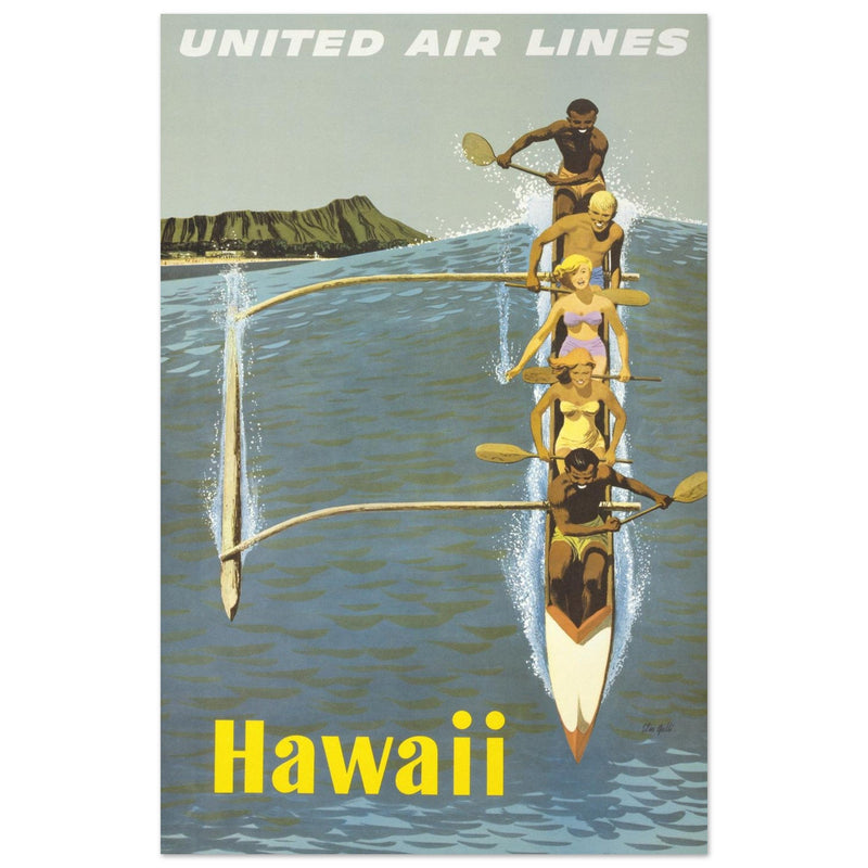 Hawaii United Air Lines vintage poster. Travel promotion print.