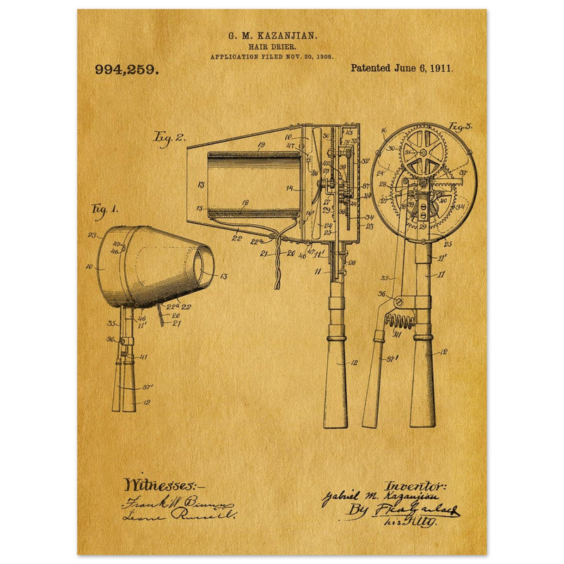 Hair Drier patent drawing by G M Kazanjian
