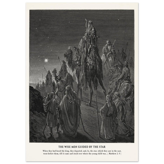 Gustave Dore The Bible engraving print . The Wise men guided by the star illustration.
