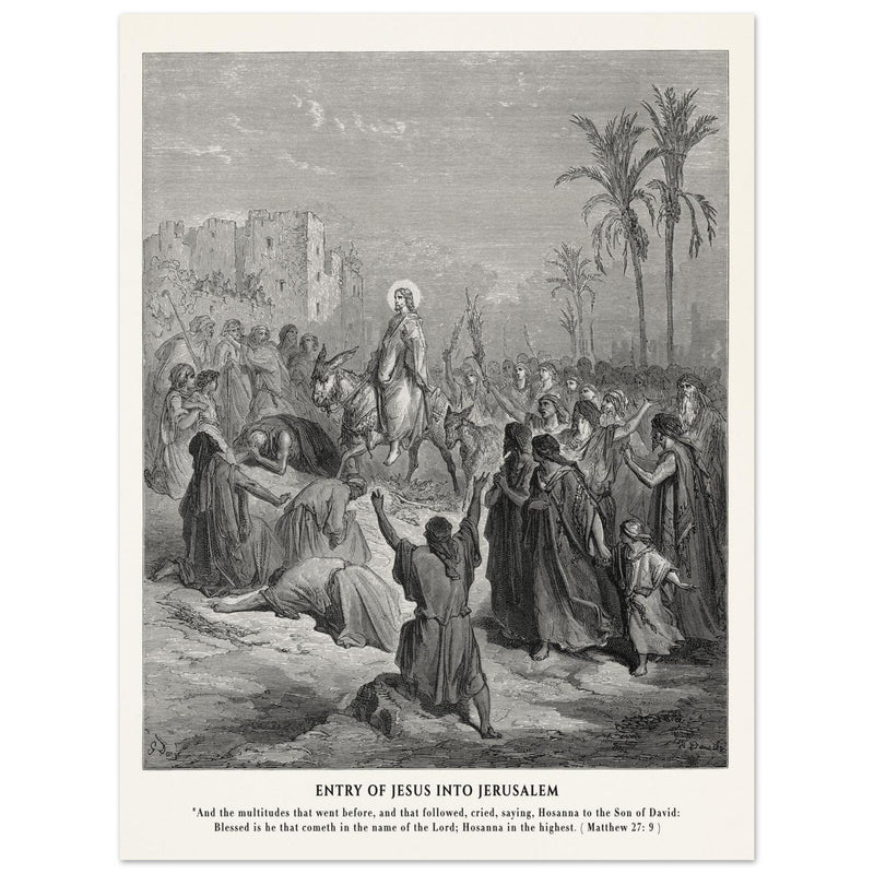 Gustave Dore The Bible engraving print . Entry of Jesus into Jerusalem .