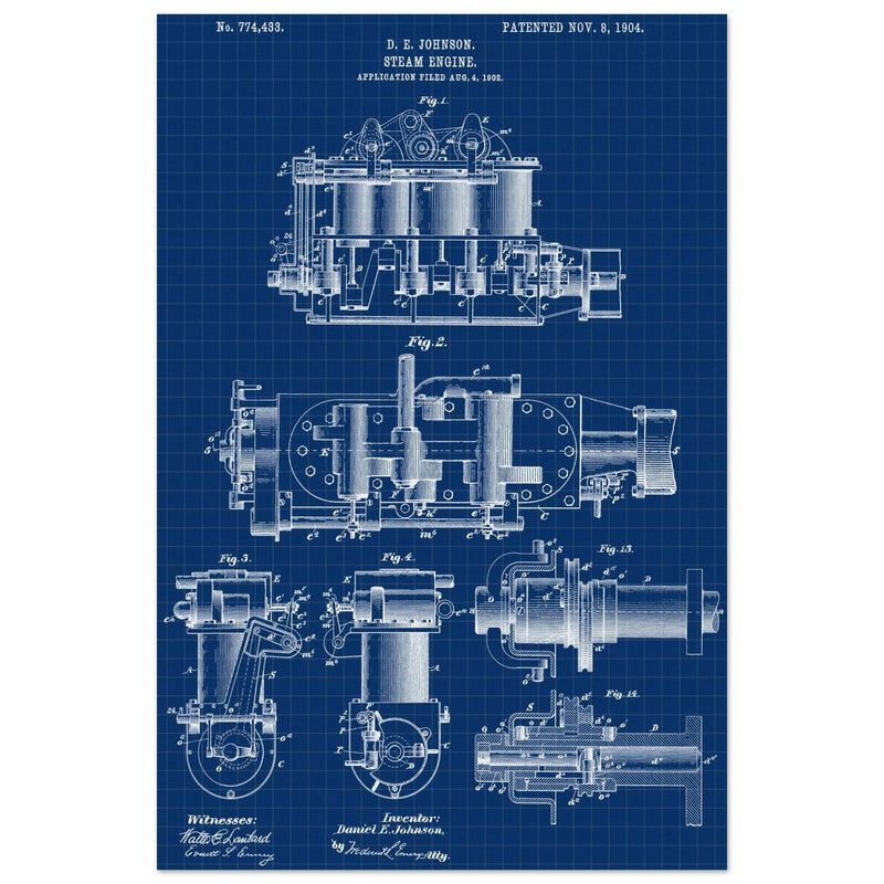 Steam engine patent 1904 by D. E Johnson.