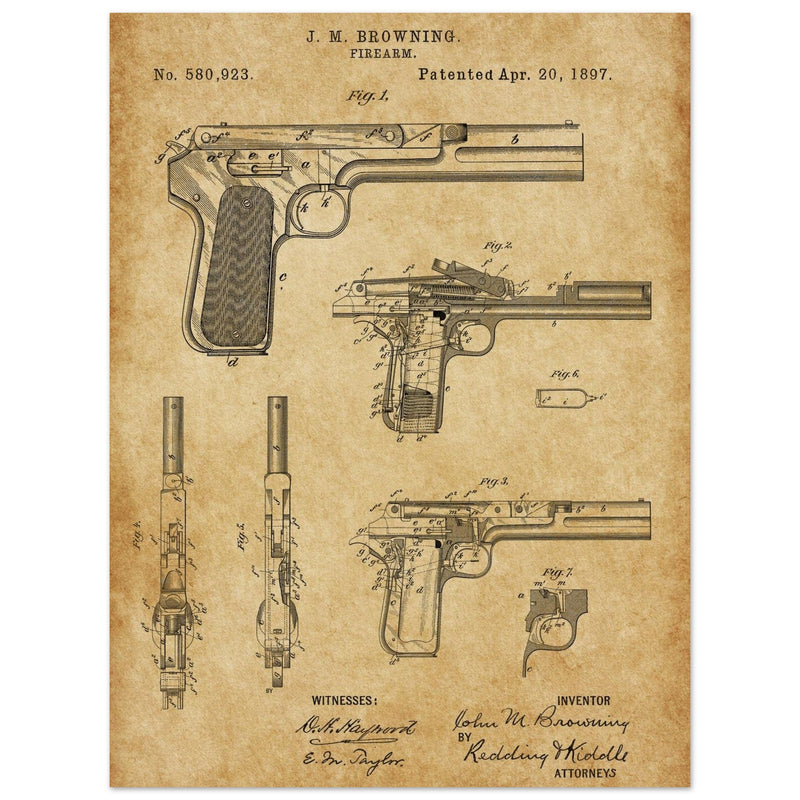 Firearm patent by John Moses Browning 1897 .