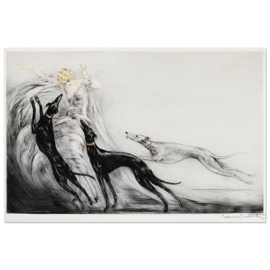 Louis Icart Coursing II - Young Woman with Greyhounds