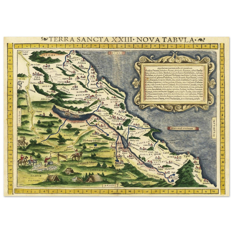 Terra Santa Nova Tabula. Ancient map of Holy Land by Sebastian Munster.