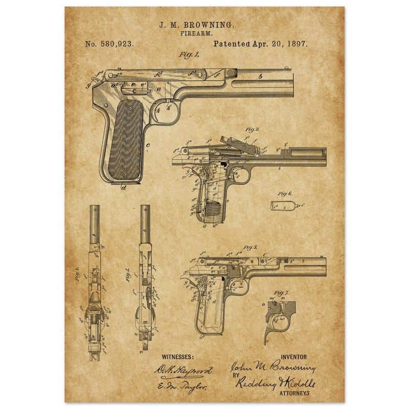 Firearm patent by John Moses Browning 1897 .