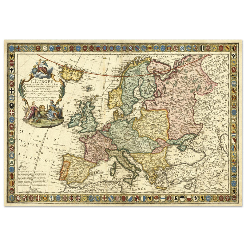 Ancient Europe map of the XVIII century by Guillaumet Danet