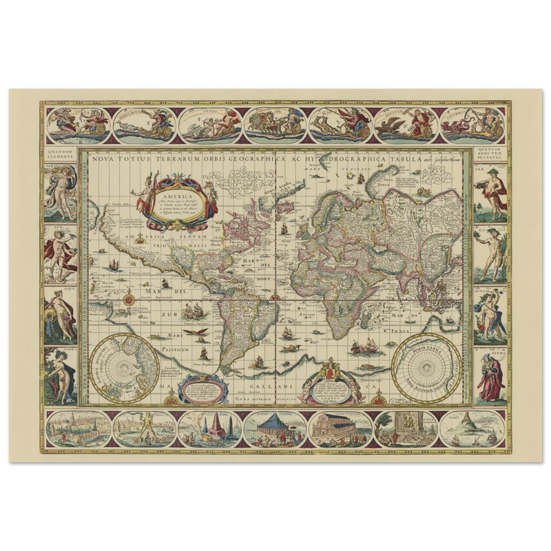 Old map of the world poster reproduction by Joan Blaeu XVII century
