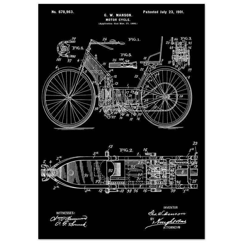 Motorcycle old patent by G. W Manson.