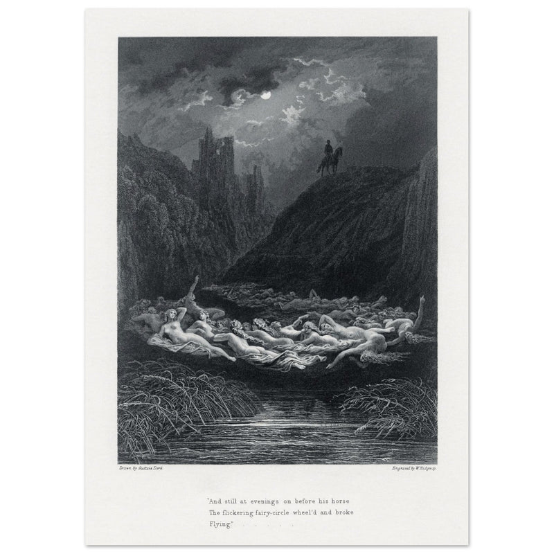 Gustave Dore illustration of King Arthur legend . The Fairy Circle. From the book Idylls of the King by Alfred Tennyson.