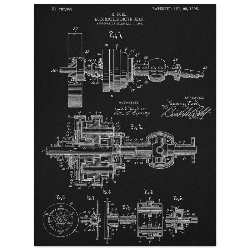 Automobile Drive Gear patent 787908 by Henry Ford. Vintage car