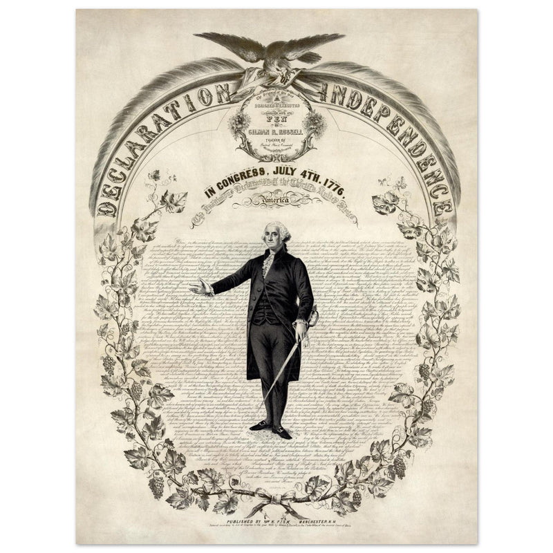 Declaration of Independence of America. George washington manuscript illustration.