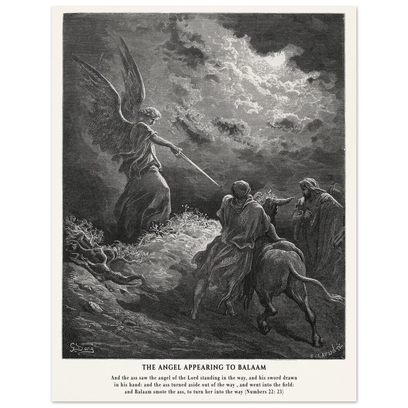 Gustave Dore The Bible engraving print . The angel appearing to Balaam illustration .