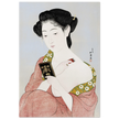 Hashiguchi Goyo woodblock print Make up Japanese woman applying make up and looking at her mirror