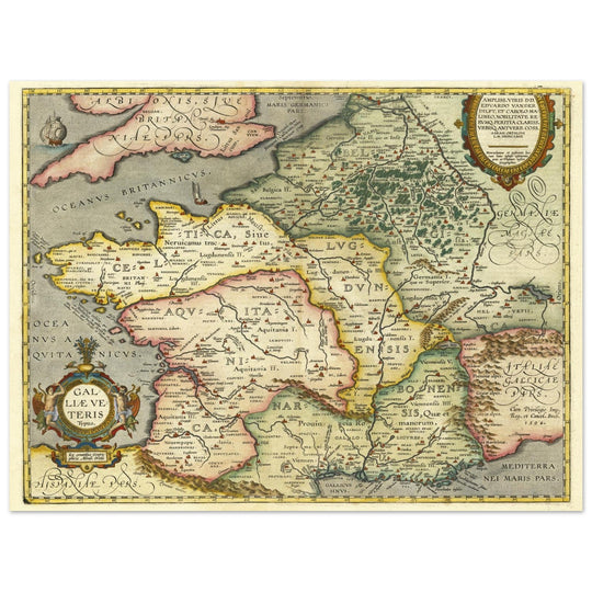 Galliae Veteris Typus by Abraham Ortelius. Ancient map of  Gaul ( now France ) .