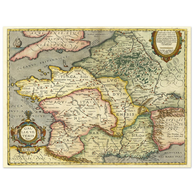 Galliae Veteris Typus by Abraham Ortelius. Ancient map of  Gaul ( now France ) .
