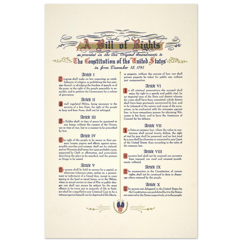 A Bill of Rights as provided in the ten original amendments to the constitution of the United States of America.