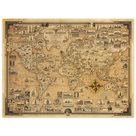 Pictorial old map of the world by Ernest Dudley