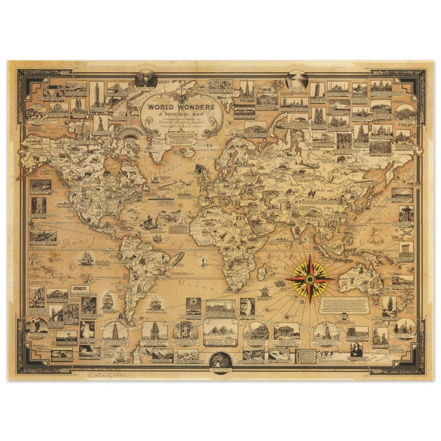 Pictorial old map of the world by Ernest Dudley