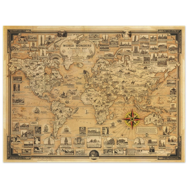 Pictorial old map of the world by Ernest Dudley