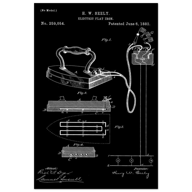 Electric Flat Iron patent by Henry W. Seeley Patent 259.054