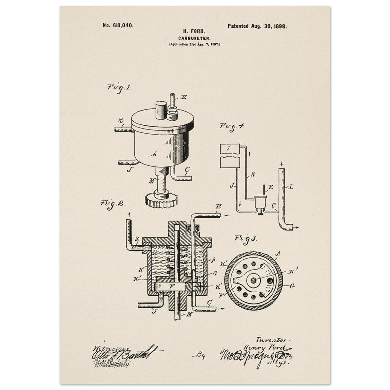 Carbureter vintage patent illustration by John Ford.