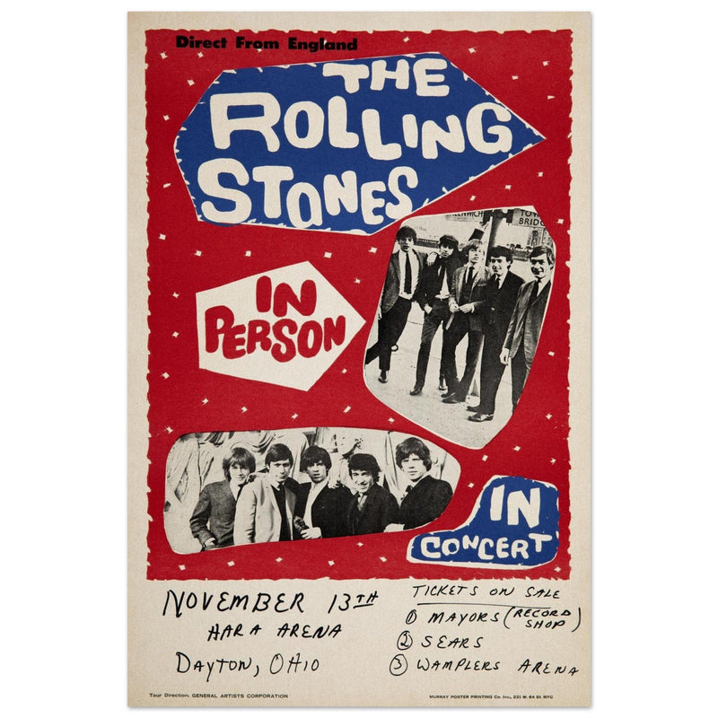 Rolling Stones music concert poster. Performance in Dayton Ohio USA 1964 .