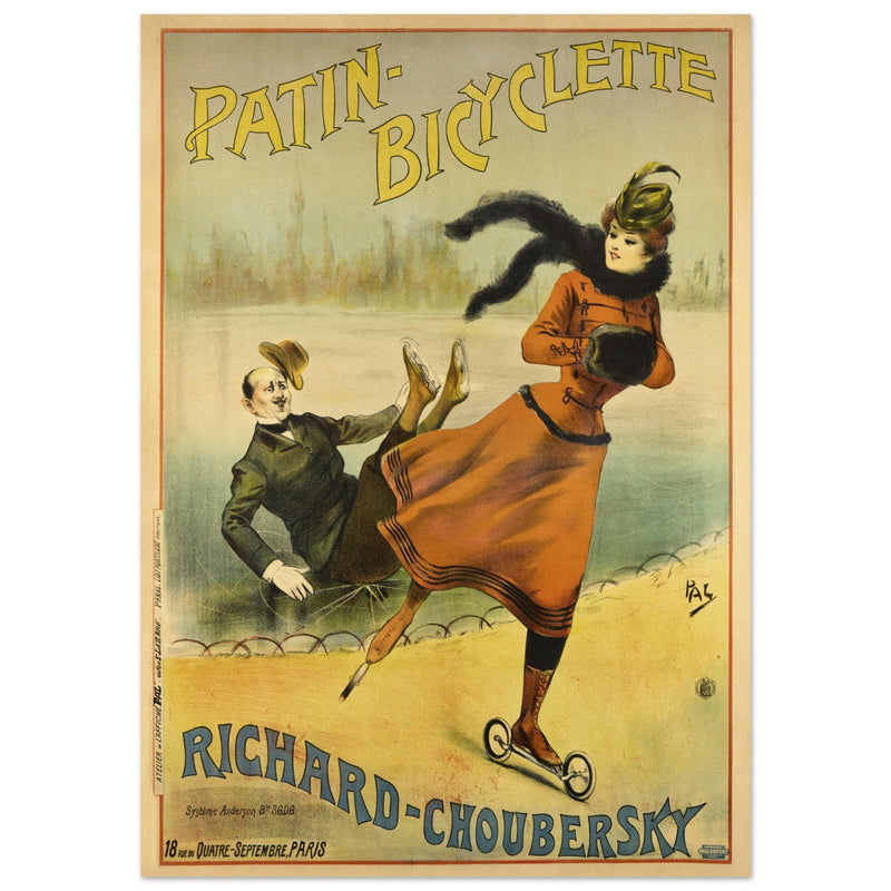 Richard Choubersky print Patin Bicyclette. Art Nouveau bicycle advertising poster. decoration.