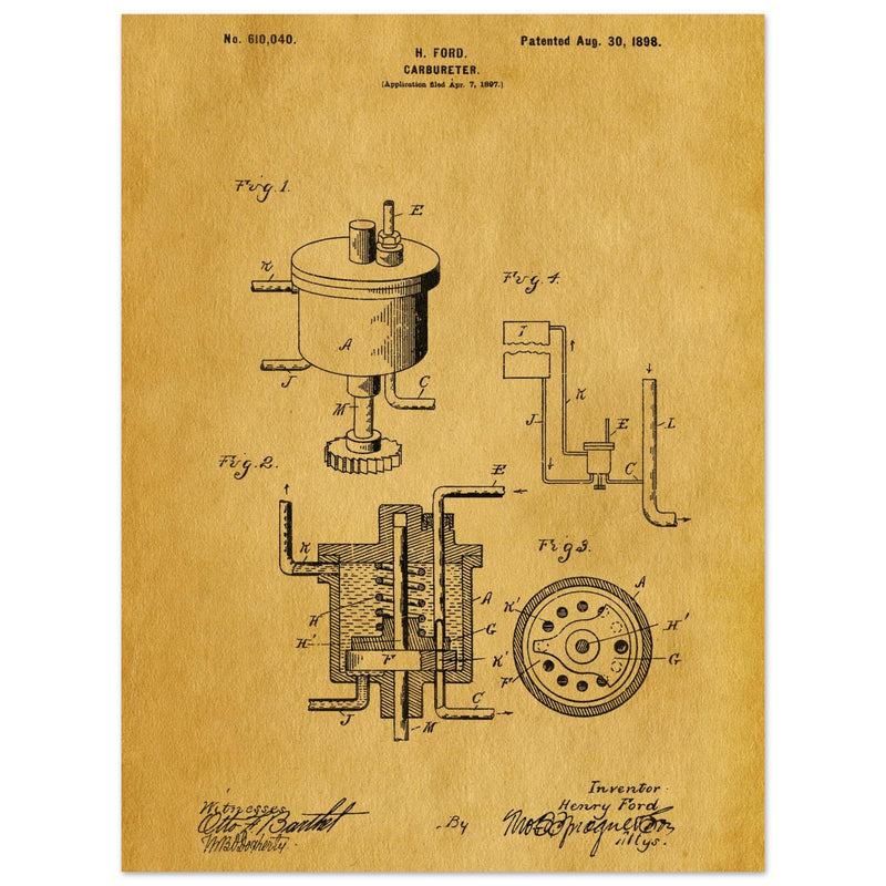 Carbureter vintage patent illustration by John Ford.