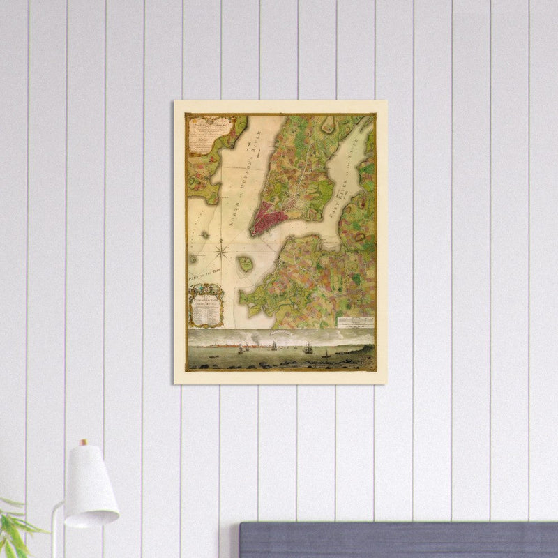 Beautiful antique old map from above of New York City 1770 by Bernad Ratzer