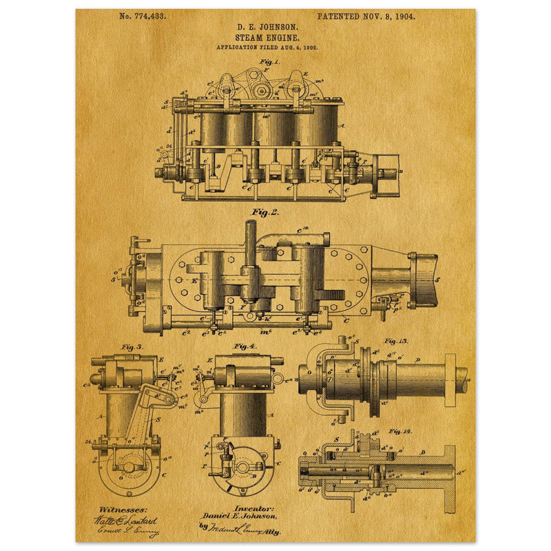 Steam engine patent 1904 by D. E Johnson.