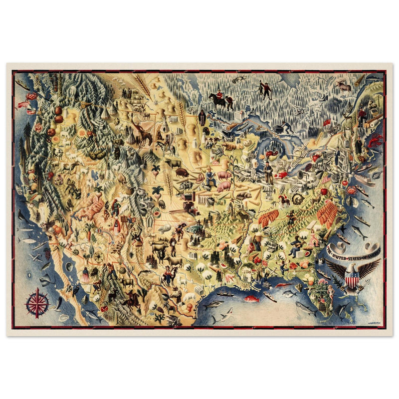 United States of America vintage old map by Miguel Covarrubias.
