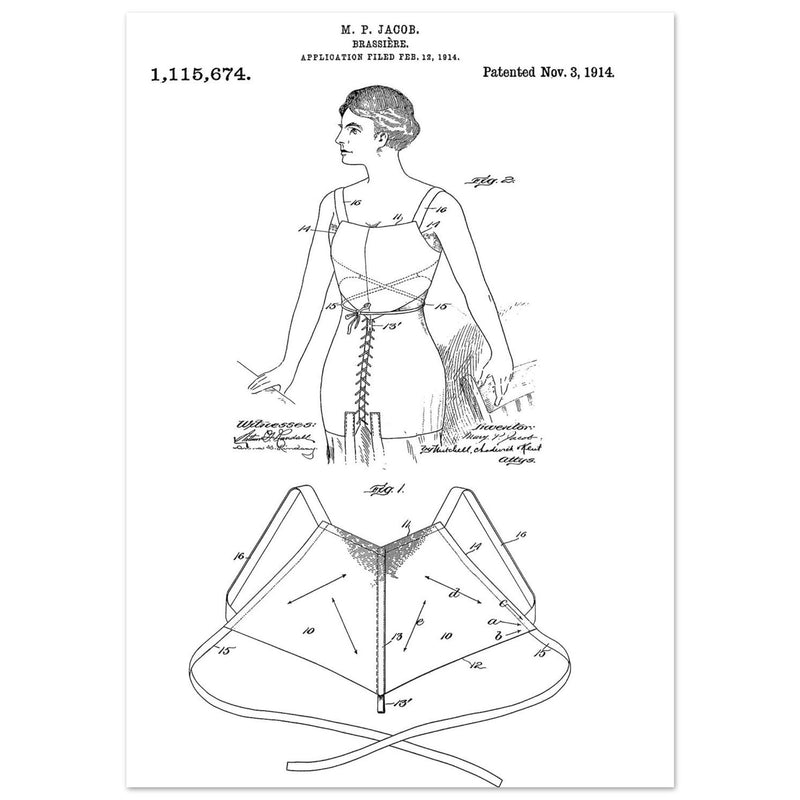 Brassiere patent drawing by M P Jacob.